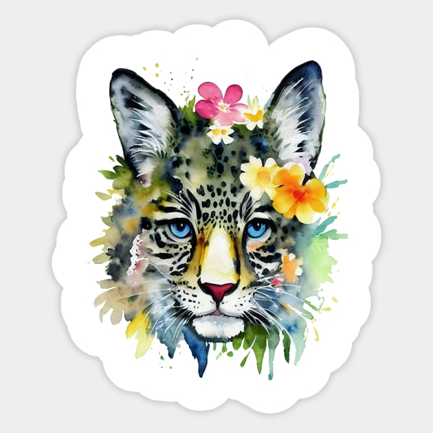 Leopard face with flowers watercolor design Sticker by colorbyte